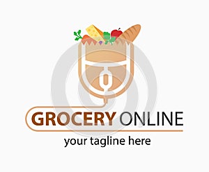 Grocery online logo. Supermarket delivery. Fresh food sign.  Fast Shopping concept vector