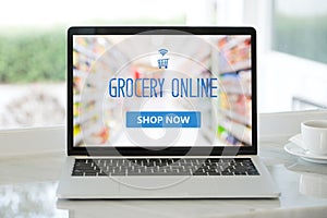 Grocery online shop to order food delivery from supermarket, Shopping grocery store online on laptop computerscreen, electronic