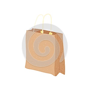 Grocery paper bag vector illustration isolated on background Recycle brown paper bag in cartoon flat style.