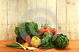 Grocery Produce Items on a Wooden Plank