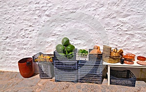 Grocery shop with fruits Aegean island Greece