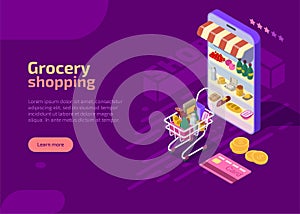 Grocery shopping isometric landing page