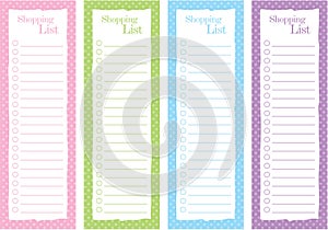 Grocery shopping lists colorful template