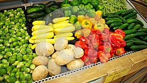 Grocery Store Bin full of brightly colored produce