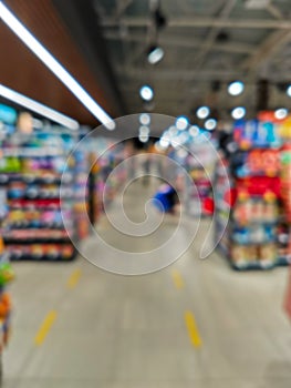 Grocery store blur bokeh background - shoppers at grocery store with defocused lights