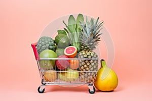 Grocery store cart basket fresh vegetables shopping fruits natural farmer diet groceries food freshness handful clean