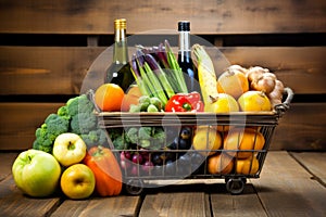 Grocery store cart basket fresh vegetables shopping fruits natural farmer diet groceries food freshness handful clean