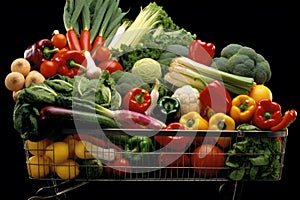 Grocery store cart basket fresh vegetables shopping fruits natural farmer diet groceries food freshness handful clean