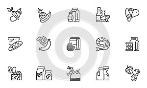 Grocery store line icons set