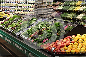 A grocery store produce department.