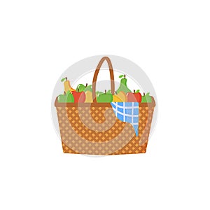 Grocery store, shopping trolley, basket with food