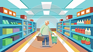 A grocery store with wider aisles and lower shelves making it easier for seniors to navigate and shop independently photo