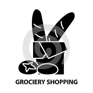 grociery shopping icon, black vector sign with editable strokes, concept illustration photo