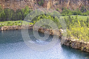 Grodek water reservoir on site closed dolomite opencast mine, called the Polish Maldives, Jaworzno, Poland