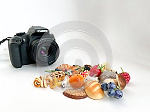 Grodno, Belarus - 03.06.2022: Canon camera in the process of shooting small objects