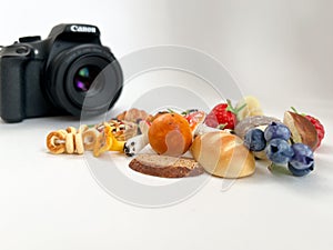 Grodno, Belarus - 03.06.2022: Canon camera in the process of shooting small objects