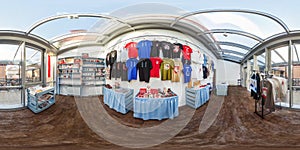 GRODNO, BELARUS - JULY, 2018: Full spherical seamless hdri panorama 360 degrees angle view in interior of store of goods with