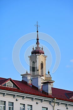Grodno, Belarus - May 15, 2019: Spire of a beautiful old building in Grodno