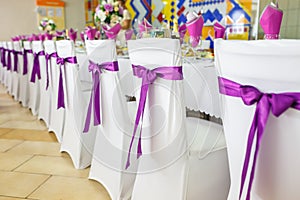 GRODNO, BELARUS - MAY 2014: Beautiful flowers on elegant dinner table in wedding day. Decorations served on the festive table in