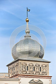 Grodno, Belarus - October 2021: Grodno Old castle on Castle Hill, an ancient oldest royal Castle of Belarus and church