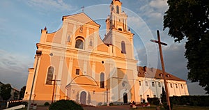 Grodno, Belarus. View of Bernardine Monastery In Evening Time. Pan, Panorama