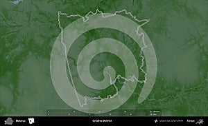 Grodno District outlined, Belarus. Physical