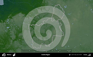 Grodno Region outlined, Belarus. Physical