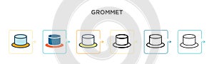 Grommet vector icon in 6 different modern styles. Black, two colored grommet icons designed in filled, outline, line and stroke