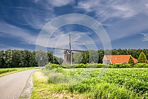 Groningen landscape with octagonal watermill de Fraeylemamolen on the Groenedijk in Slochteren photo