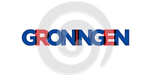 Groningen in the Netherlands emblem. The design features a geometric style, vector illustration with bold typography in a modern