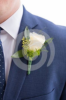 Groom Boutineer on Navy Suit Jacket