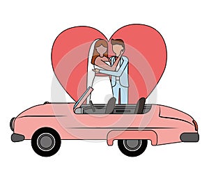 groom and bride with car wedding day love