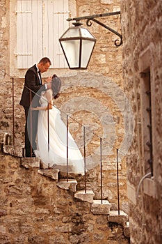 Groom and bride in the city