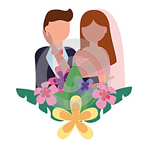 groom and bride flowers leaves decoration wedding