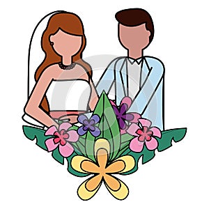 groom and bride flowers leaves decoration wedding