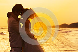 Groom and bride in love emotion romantic moment on the beach