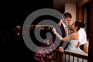 Groom and bride at night