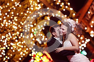 Groom and bride at night