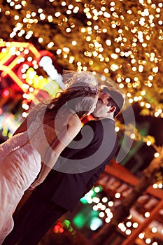 Groom and bride at night