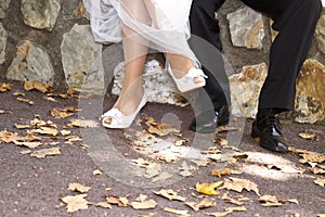 Groom and bride`s feet