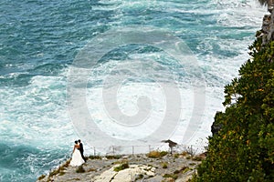 Groom and bride on the shore