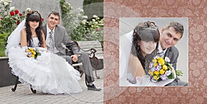 Groom and the bride sit on a bench