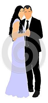 Groom and bride wedding day, in dress and suit illustration. Young wedding couple in love.