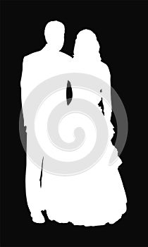 Groom and bride wedding day, in dress and suit vector silhouette. Wedding couple. Happy bride and groom on ceremony. Just married