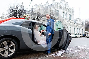 Wedding motorcade car for the bride and groom photo