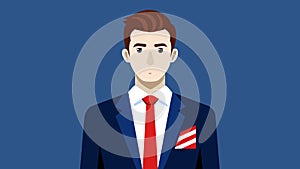 The groom in a handsome navy suit adorned with a classic red and white striped tie.. Vector illustration.