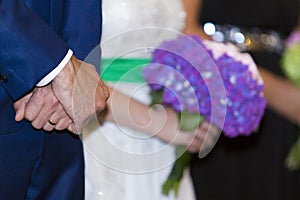 The groom with his wedding ring on the finger