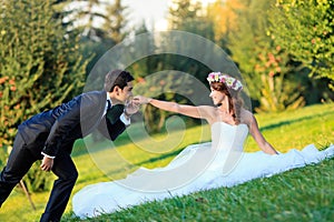 Groom kissing bride