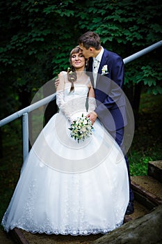 Groom kissing bride