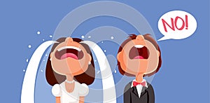 Groom Refusing to Marry his Crying Bride Vector Cartoon Illustration